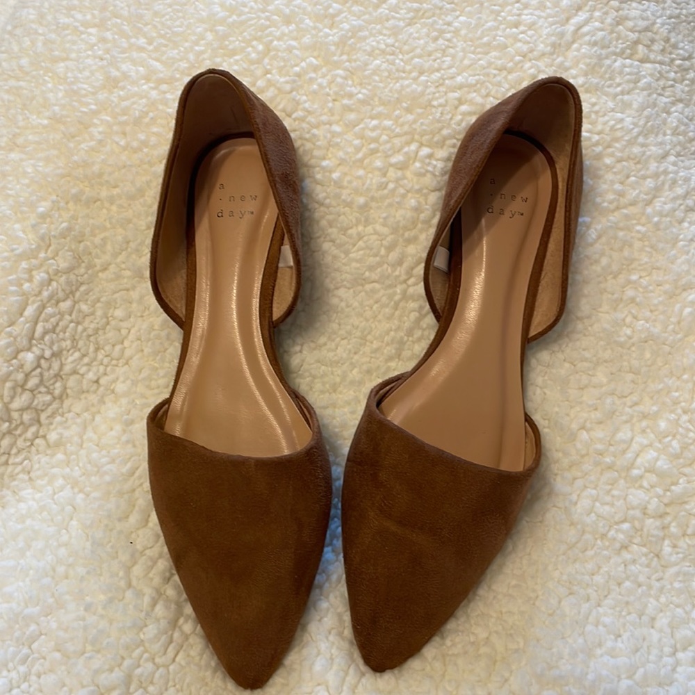 A New Day cognac suede flats size 10